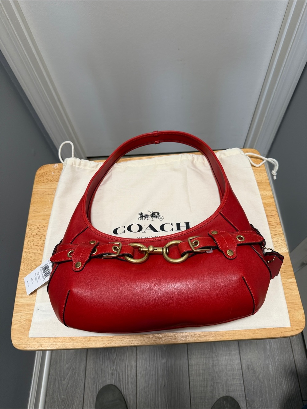 Coach Red Leather Ergo 26 with Brass Hardware